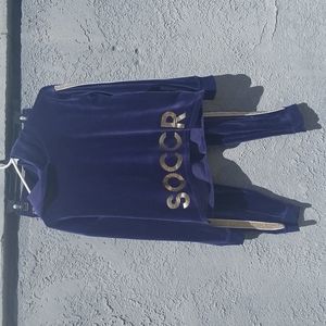 Justice Velour Suit Soccer Navy Blue and Gold Trim size 14/16